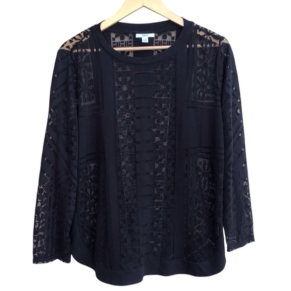 Bar III Tops - Bar 111 Black Semi Sheer Burnout Long Sleeve Top Size XL